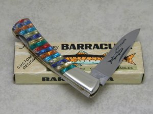 Frost Cutlery Japan Ribbon Stripe Christmas Handled Barracuda Lockback Knife in Box