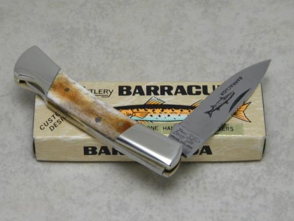 Frost Cutlery Japan "2 Bolsters" Genuine Smooth Bone Barracuda Lockback Knife in Box