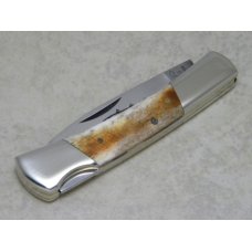 Frost Cutlery Japan "2 Bolsters" Genuine Smooth Bone Barracuda Lockback Knife in Box