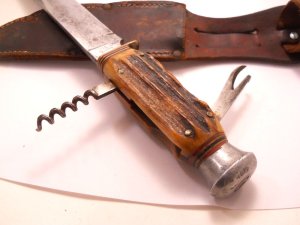 Blaich SF, CA /  Holler German Hunting Knife Cork Screw Can Opener Stag 