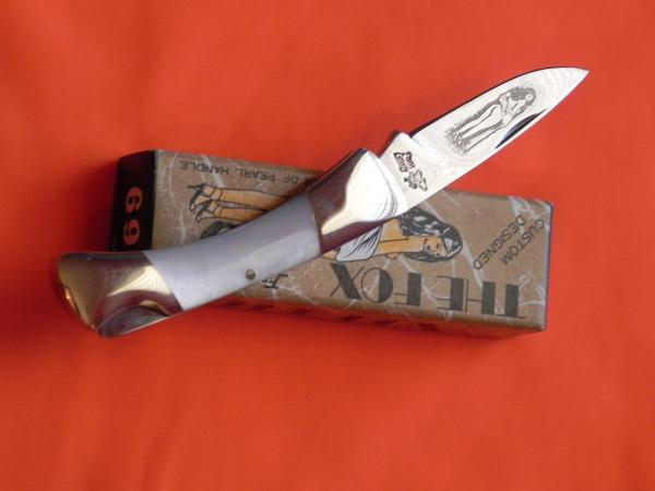Vintage Frost Custom Design Mother of Pearl Naked Lady Folding Lockblade Pocket Knife -Mdl#69