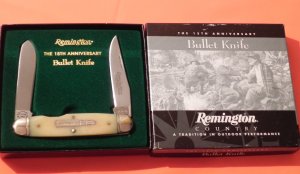 Remington Bullet "LumberJack" Knife Smooth Bone Handles & Featuring Sterling Silver Bullet NIB & NOS
