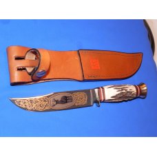 Vintage J A Henckels Presentation Hunting Knife (HK500) W Gold Scroll & Buck Blade Etch + Sheath&Box Vintage J A Henckels Presentation Hunting Knife (HK500) W Gold Scroll & Buck Blade Etch + Sheath&Box