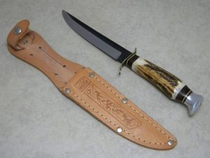Wildcat Solingen Germany Stag B55X Fixed Blade Sheath Knife with Partial Blued Blade