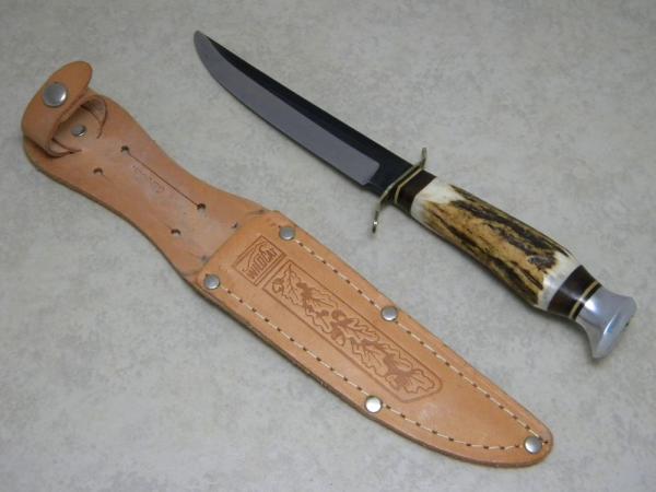 Wildcat Solingen Germany Stag B55X Fixed Blade Sheath Knife with Partial Blued Blade