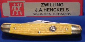 Vintage J A Henckels 4 Blade Stockman (HK-25-YP) w/ Yellow Handles & Black Shield w/ Box - NIB & NOS