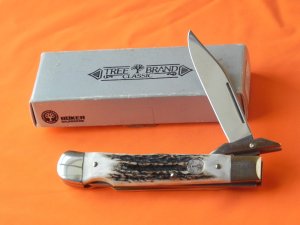 Vintage Boker, Tree Brand, Swing Guard Cheetah Pocket Knife Premium Deer Stag Handles – RARE NOS