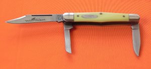 Vintage Camillus Yello-Jacket 3 Blade Swell Center Stockman -Yellow Derlin Handles -Great Blade Etch