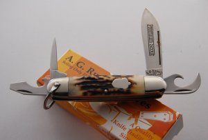 Classic A.G. Russell 4-Blade Unofficial Scout Knife, Made In USA, India Stag Covers, 2004 (759)