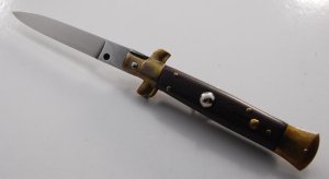 Frank Beltrame Rostfrei "B" Stiletto, Wood Covers, 1970, Never Sharpened or Brass Polished (762)