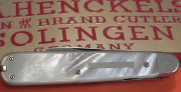 Antique Long Arm Twins J A Henckels 6 Blade/Tool Pocket Knife w/ Fiery Mother of Pearl Handles