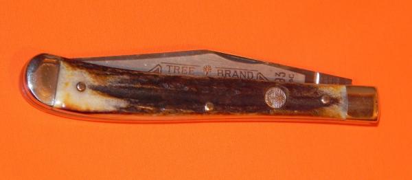 Boker Tree Brand Classic Mdl# 4093 -1 Blade Slimline Trapper w Great Stag Handles Frosted Blade Etch Boker Tree Brand Classic Mdl# 4093 -1 Blade Slimline Trapper w Great Stag Handles Frosted Blade Etch