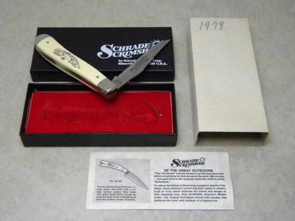 Schrade USA SC503 Trout Scrimshaw Linerlock Trapper Knife in Box c. 1979 Schrade USA SC503 Trout Scrimshaw Linerlock Trapper Knife in Box c. 1979
