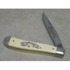 Schrade USA SC503 Trout Scrimshaw Linerlock Trapper Knife in Box c. 1979 Schrade USA SC503 Trout Scrimshaw Linerlock Trapper Knife in Box c. 1979