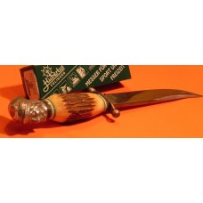 Vintage Hubertus Fixed Blade Hunter with Very Nice Stag Handles & Rare Indian Head Figure Vintage Hubertus Fixed Blade Hunter with Very Nice Stag Handles & Rare Indian Head Figure