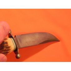 Vintage Hubertus Fixed Blade Hunter with Very Nice Stag Handles & Rare Indian Head Figure Vintage Hubertus Fixed Blade Hunter with Very Nice Stag Handles & Rare Indian Head Figure