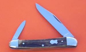 Vintage J A Henckels 2 Blade, 1/2 Serpintine Whittler Pocke tKnife with Stag Handles -Unused