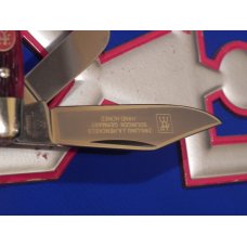 Vint J A Henckels Stockman, HK-2-B Pocket Knife w Great Dark Red Pickbone Handles & Frost Blade Etch Vint J A Henckels Stockman, HK-2-B Pocket Knife w Great Dark Red Pickbone Handles & Frost Blade Etch