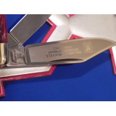 Vint J A Henckels Stockman, HK-2-B Pocket Knife w Great Dark Red Pickbone Handles & Frost Blade Etch Vint J A Henckels Stockman, HK-2-B Pocket Knife w Great Dark Red Pickbone Handles & Frost Blade Etch