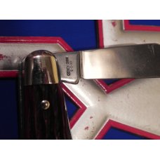 Vint J A Henckels Stockman, HK-2-B Pocket Knife w Great Dark Red Pickbone Handles & Frost Blade Etch Vint J A Henckels Stockman, HK-2-B Pocket Knife w Great Dark Red Pickbone Handles & Frost Blade Etch