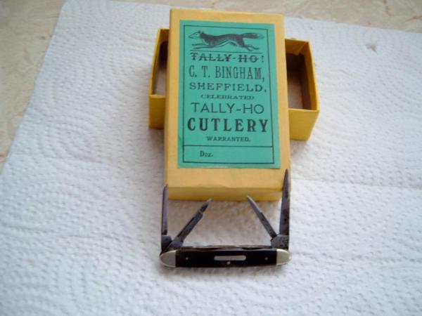 TALLEY-HO BINGHAM SHEFIELD BOX AND 4 BLADE TORTISE KNIFE