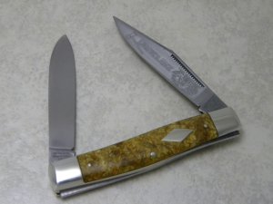 Bulldog Brand Solingen Germany Pit Bulls Trade Mark Gold Marbled Lumberjack Moose Knife c.1993