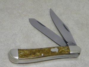 Bulldog Brand Solingen Germany Pit Bulls Trade Mark Gold Marbled Dogleg Trapper Knife c.1993