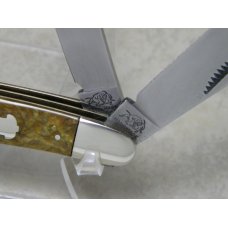 Bulldog Brand Solingen Germany Pit Bulls Trade Mark Gold Marbled Dogleg Trapper Knife c.1993 Bulldog Brand Solingen Germany Pit Bulls Trade Mark Gold Marbled Dogleg Trapper Knife c.1993