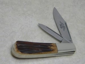 American Blade by Parker Cut. Co. Japan Second Cut Bone Stag Eagle Brand Curved Frame Barlow Knife