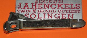 Vintage J A Henckels Cigar Cutter / Cigar Box Tool with Fantastic Stag Handles - NM -  RARE ONE!