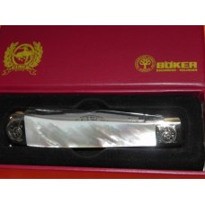 Boker "Cinch" Trapper Mdl# 2525P w/ Flawless and Fiery Mother of Pearl Handles Scroll Bolsters -WOW Boker "Cinch" Trapper Mdl# 2525P w/ Flawless and Fiery Mother of Pearl Handles Scroll Bolsters -WOW
