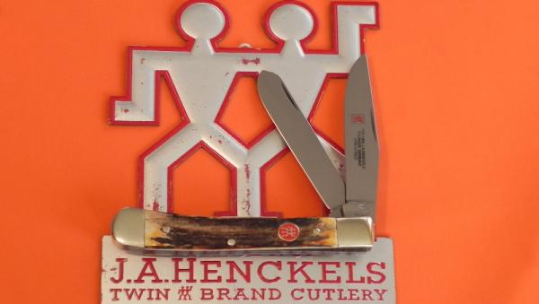 Vintage, NOS, J A Henckels 2 Blade Trapper with Premium Stag Handles & Blade Etch +Orig Box Vintage, NOS, J A Henckels 2 Blade Trapper with Premium Stag Handles & Blade Etch +Orig Box