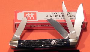 Vintage Zwilling  J A Henckels 4 Blade Stockman w/ Blue Pick Bone Handles +Orig  -Mdl# - HK-25-BP