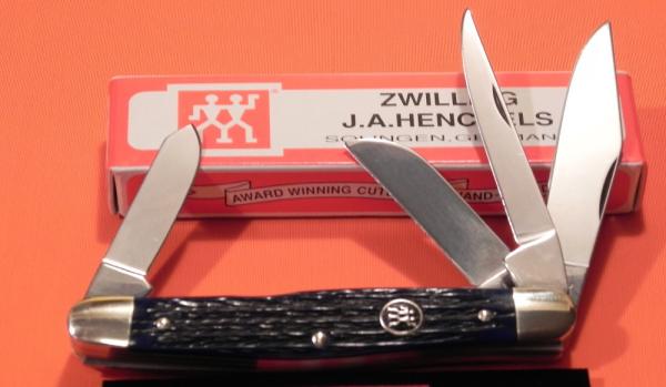 Vintage Zwilling J A Henckels 4 Blade Stockman w/ Blue Pick Bone Handles +Orig -Mdl# - HK-25-BP Vintage Zwilling J A Henckels 4 Blade Stockman w/ Blue Pick Bone Handles +Orig -Mdl# - HK-25-BP