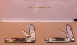 Taylor Cutlery The Good Guys Wyatt Earp, Bat Masterson Theme -Gunstock PocketKnife w Great Pres Stag