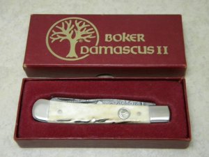 Boker Solingen, Germany Bone Damascus II Stag Serial No. 003 Trapper Knife - NIB