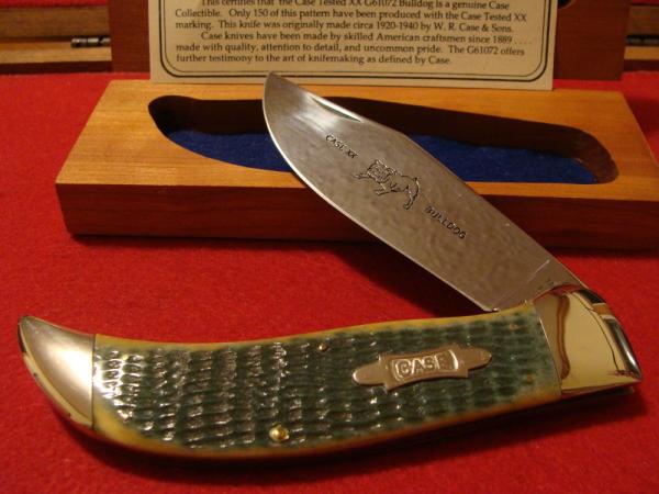 Case Classic Bulldog Clasp Green Bone Handles  G61072
