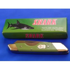 Vintage 1991 Taylor Cutlery (Elk Horn) Shark Knife w/ Green Derlin Handles and Elk Horn Shield & Box Vintage 1991 Taylor Cutlery (Elk Horn) Shark Knife w/ Green Derlin Handles and Elk Horn Shield & Box