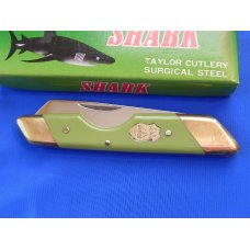 Vintage 1991 Taylor Cutlery (Elk Horn) Shark Knife w/ Green Derlin Handles and Elk Horn Shield & Box Vintage 1991 Taylor Cutlery (Elk Horn) Shark Knife w/ Green Derlin Handles and Elk Horn Shield & Box