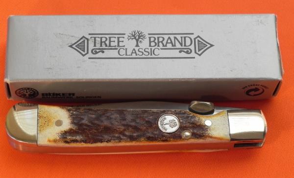Boker Tree Brand Single 1 Trapper w/ Thumb Assist Open & Close +Great Stag Handles Plus Blade Etch
