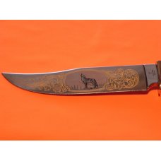 Vintage J A Henckels Presentation Fixed Blade Hunter w/ Deep Stag Handles & Great Blade Etch Wolf Vintage J A Henckels Presentation Fixed Blade Hunter w/ Deep Stag Handles & Great Blade Etch Wolf