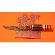 Vintage J A Henckels Presentation Fixed Blade Hunter w/ Deep Stag Handles & Great Blade Etch Wolf Vintage J A Henckels Presentation Fixed Blade Hunter w/ Deep Stag Handles & Great Blade Etch Wolf