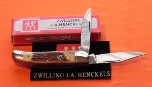 J A Henckels Copperhead Pocket Knife w/ Great Stag Handles! NOS with Henckels Box