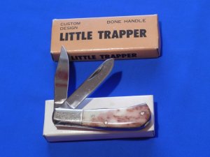 Taylor Cutlery Custom Design Little Trapper with Appaloosa Smooth Bone Handles in Original Box - NOS