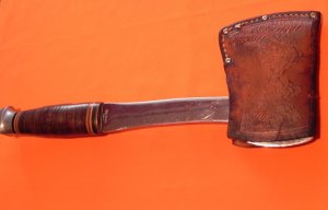Vintage Used Ka-Bar Camping / Hunting Hatchet With Leather Sheath / Cover