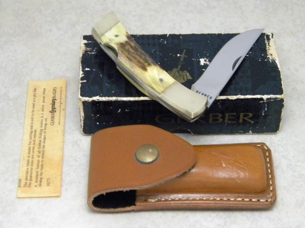 Gerber Portland, OR 97223 USA Stag Folding Sportsman II Lockback Knife & Pouch in Box