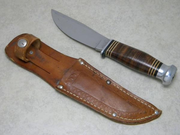 Jean Case Cut. Co. Little Valley NY Stacked Leather Fixed Blade Sheath Knife