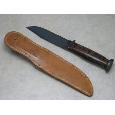 Western Boulder Colo. Stacked Leather WWII Mark 1 Fixed Blade Sheath Knife with Blued Blade 