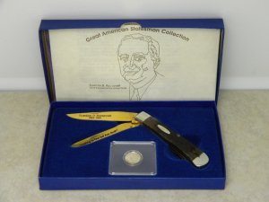 Case USA 1986 Great American Statesman Franklin D. Roosevelt 6254 Bone Trapper Knife & Coin in Box 
