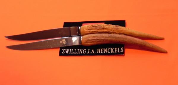 Vintage, J.A. Henckels Friodur Set of 2 Steak Knives, Made in Solingen Germany & Stag Handles -Rare!